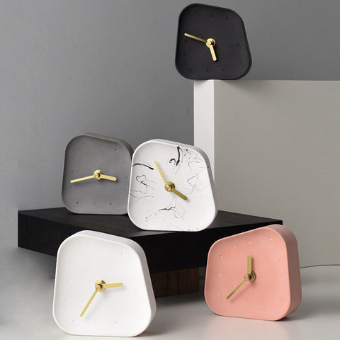 Nordic Home Decoration Accessories Geometry Shaped Cement Table Clock Desktop Decoration Mute Concrete Small Desk Clock - Calipsoclock