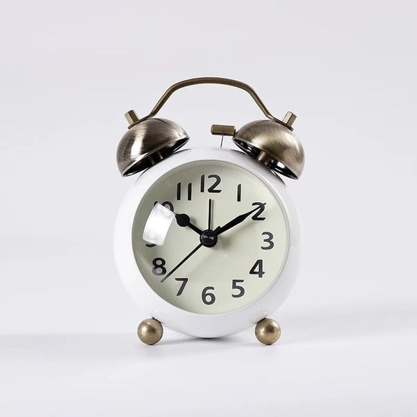 Simple Retro Metal Alarm Clock Student Silent Bedroom Bedside Night Light Clock Ornament Modern Living Room Luminous Table Clock - Calipsoclock