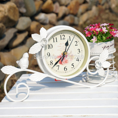 Rural Style Metal Bird clock Home Decoration  Handwork  Garden Table clock  With Pen Pot Black White Colour - Calipsoclock